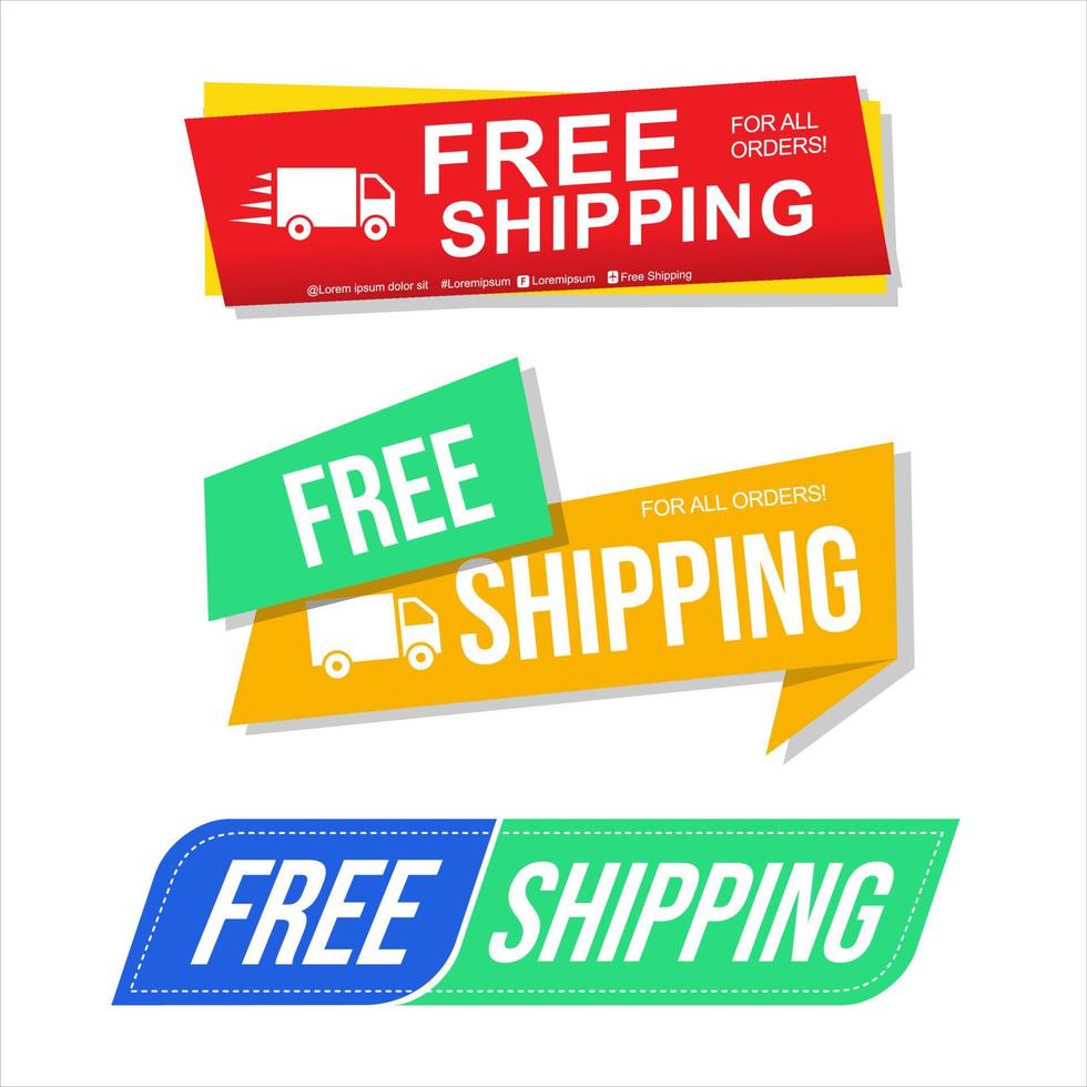 Collection of FRRE SHIPPING product banner flat design for apps and websites vector