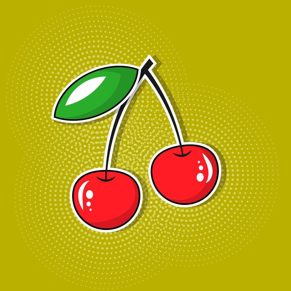 Cherry sticker in pop art style vector