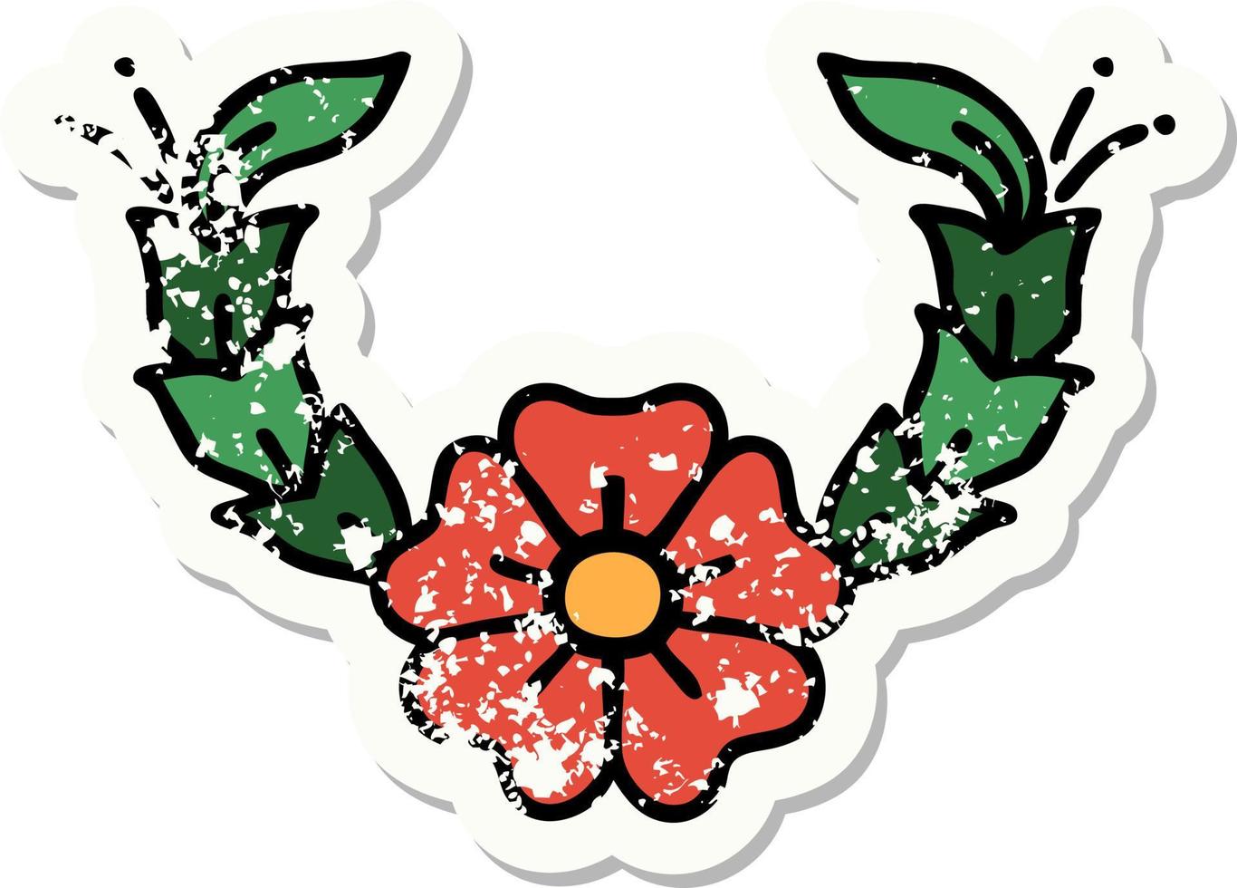 tatuaje de pegatina angustiado al estilo tradicional de una flor decorativa vector