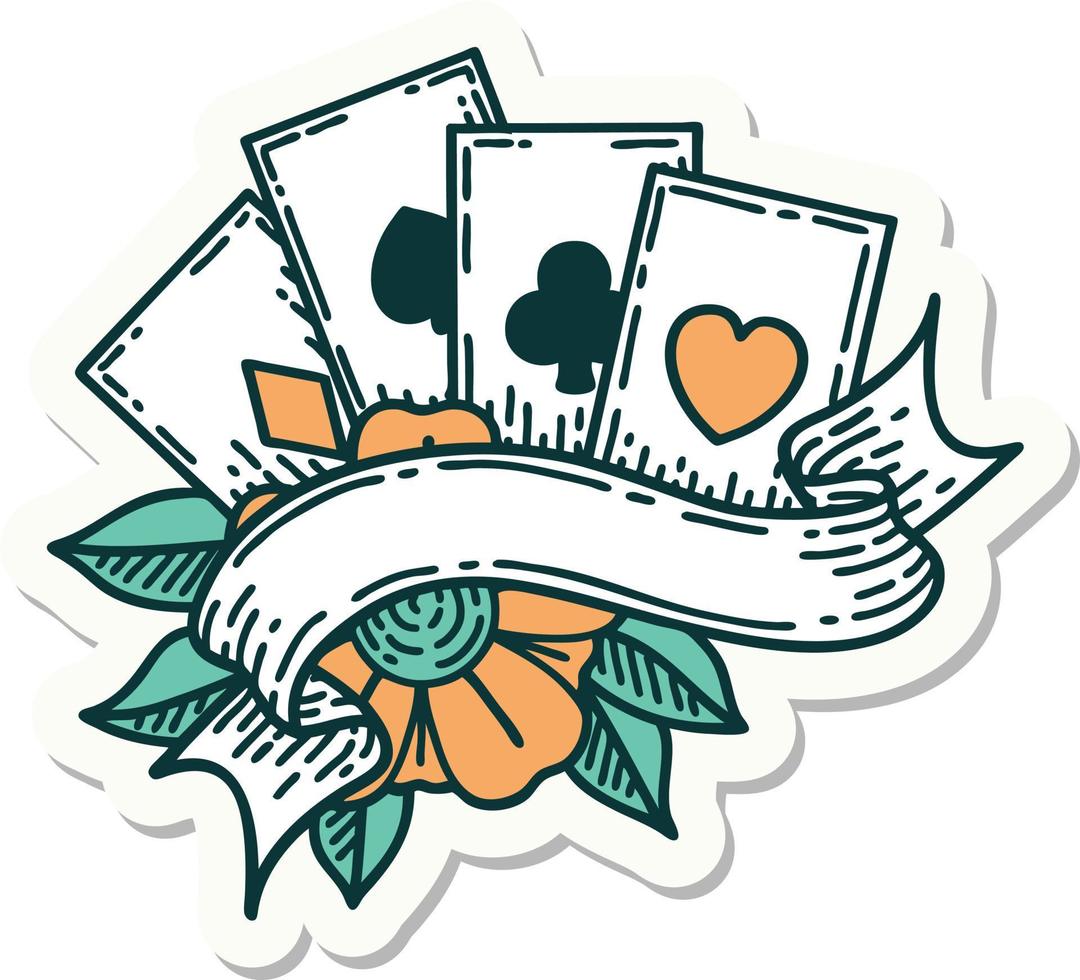 sticker of tattoo in traditional style of cards and banner vector