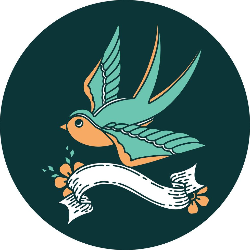 tattoo style icon with banner of a swallow vector