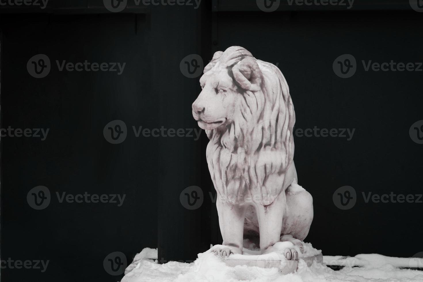 Sitting lion sculpture isolated on black blackground photo
