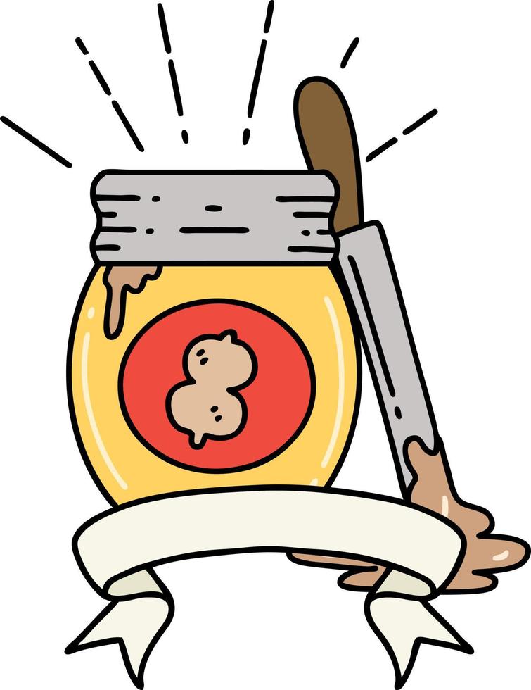 scroll banner with tattoo style peanut butter vector