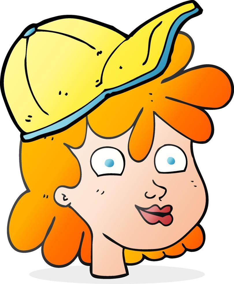 freehand drawn cartoon woman wearing cap vector
