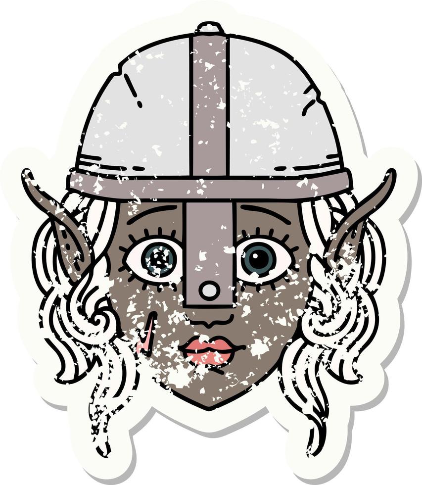 Retro Tattoo Style elf fighter character face vector