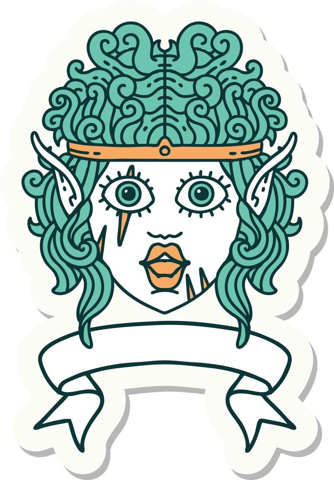 sticker of a elf barbarian character face with banner vector