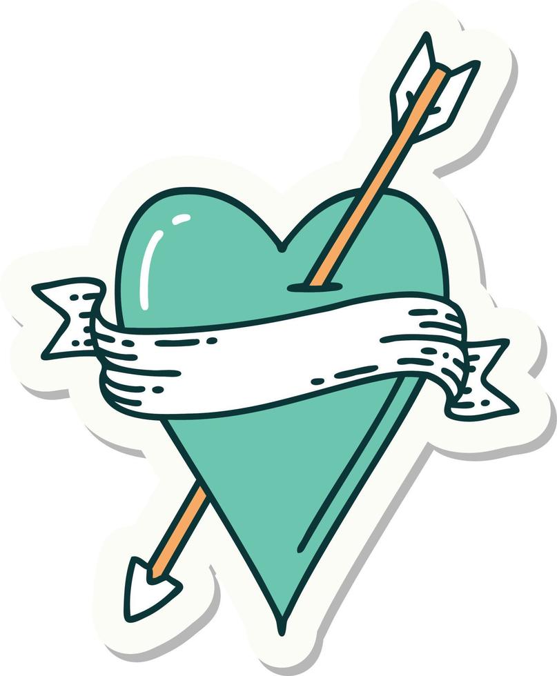 sticker of tattoo in traditional style of an arrow heart and banner vector
