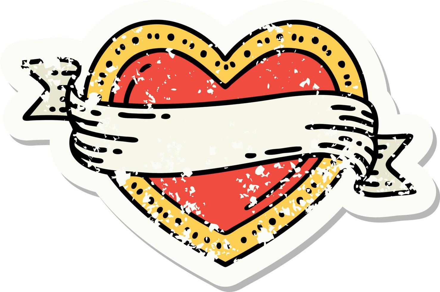 distressed sticker tattoo in traditional style of a heart and banner vector