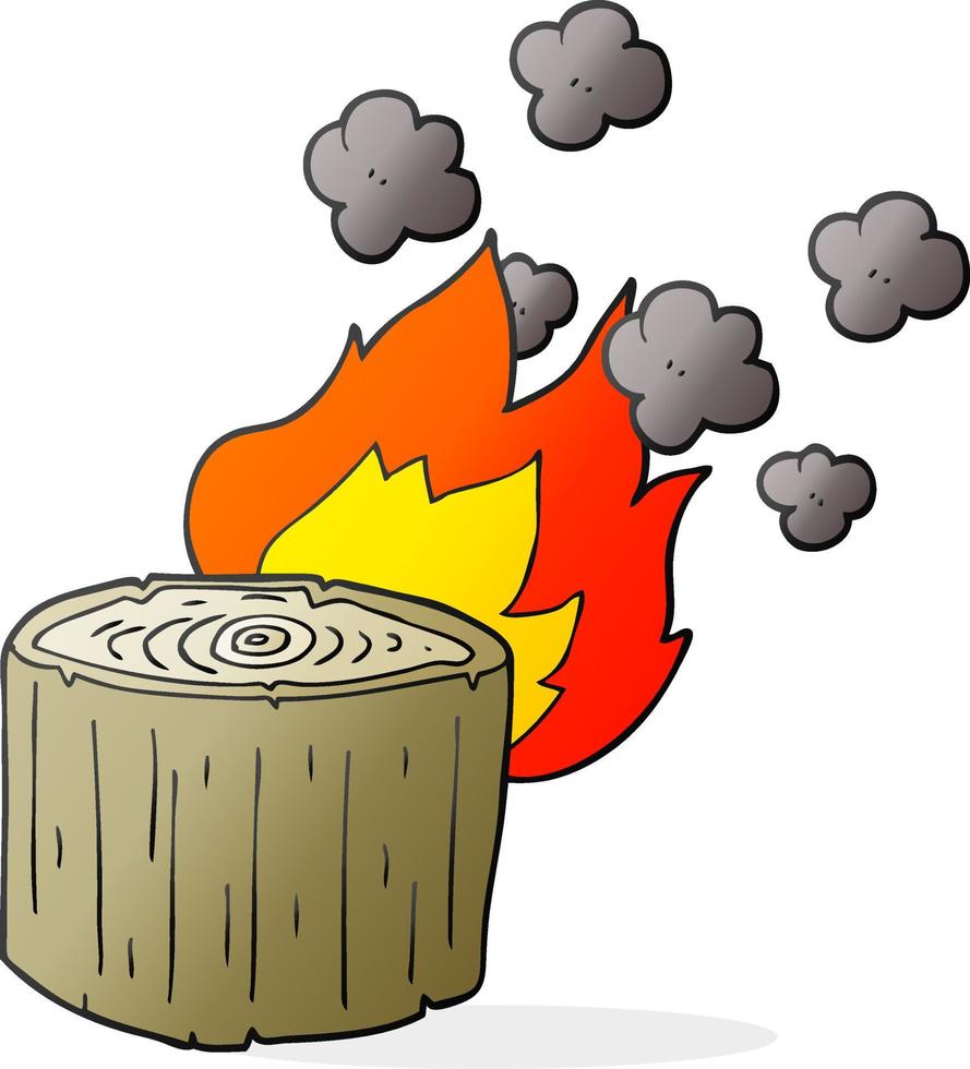 freehand drawn cartoon burning log vector