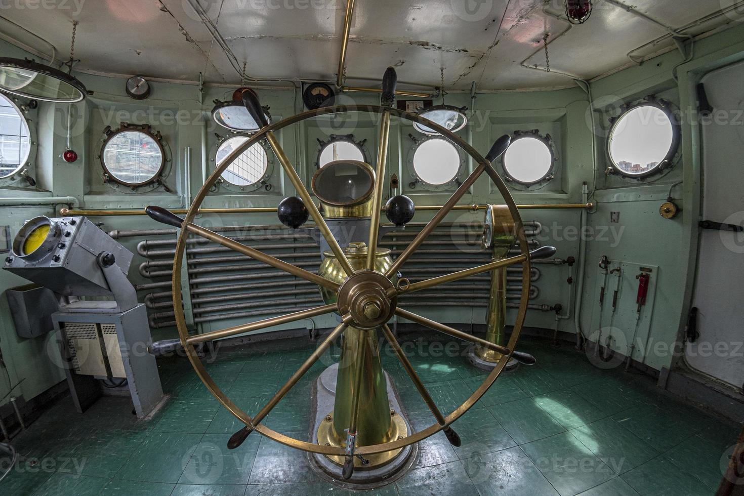old ship command bridge steering wheel photo