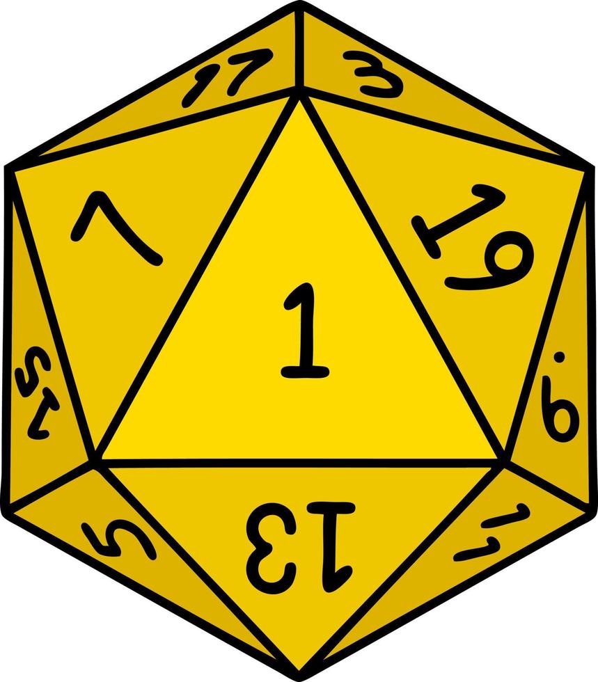 Retro Tattoo Style natural 1 D20 dice roll vector