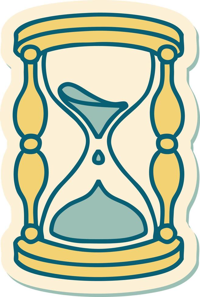sticker of tattoo in traditional style of an hour glass vector
