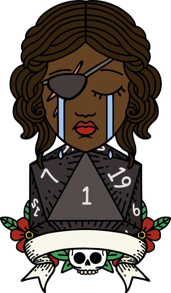 Retro Tattoo Style crying human rogue with natural one roll vector