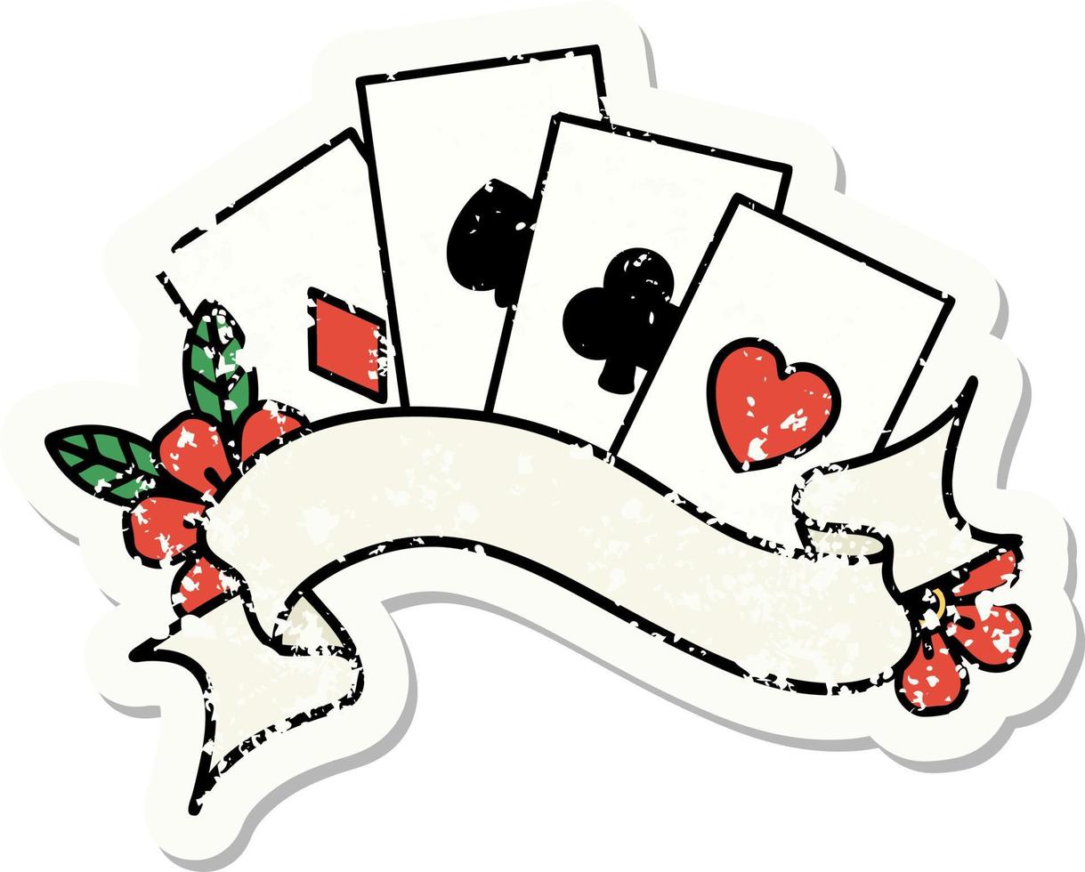 distressed sticker tattoo in traditional style of cards and banner with flowers vector
