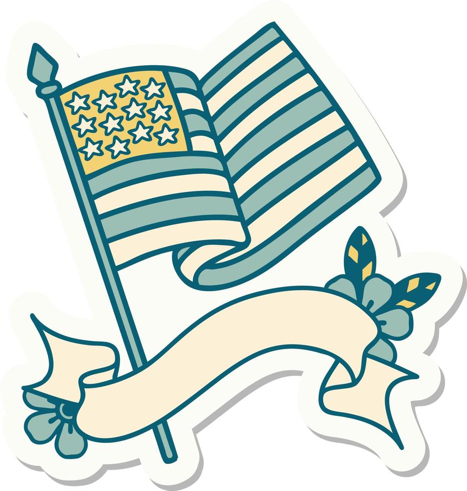 tattoo style sticker with banner of the american flag vector