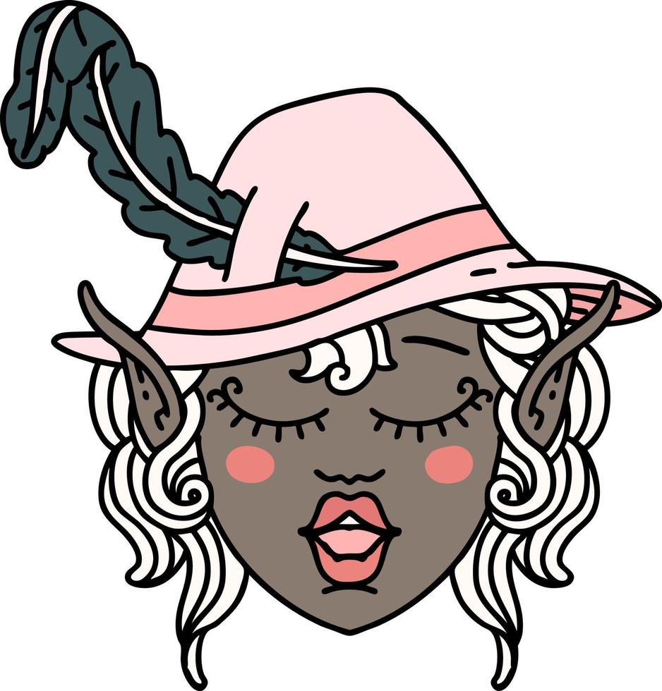 Retro Tattoo Style elf bard character face vector