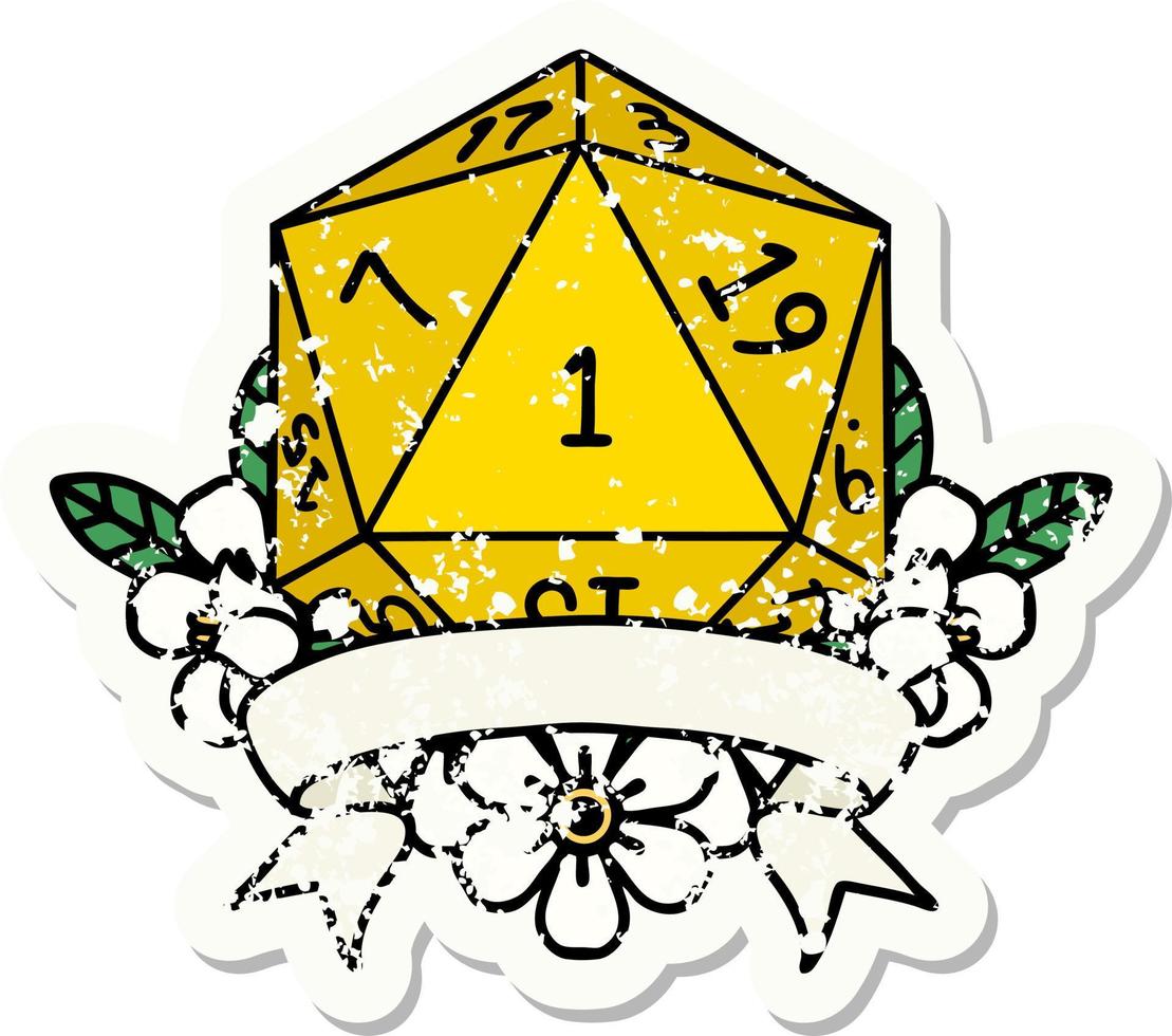 estilo de tatuaje retro natural uno d20 tirada de dados vector