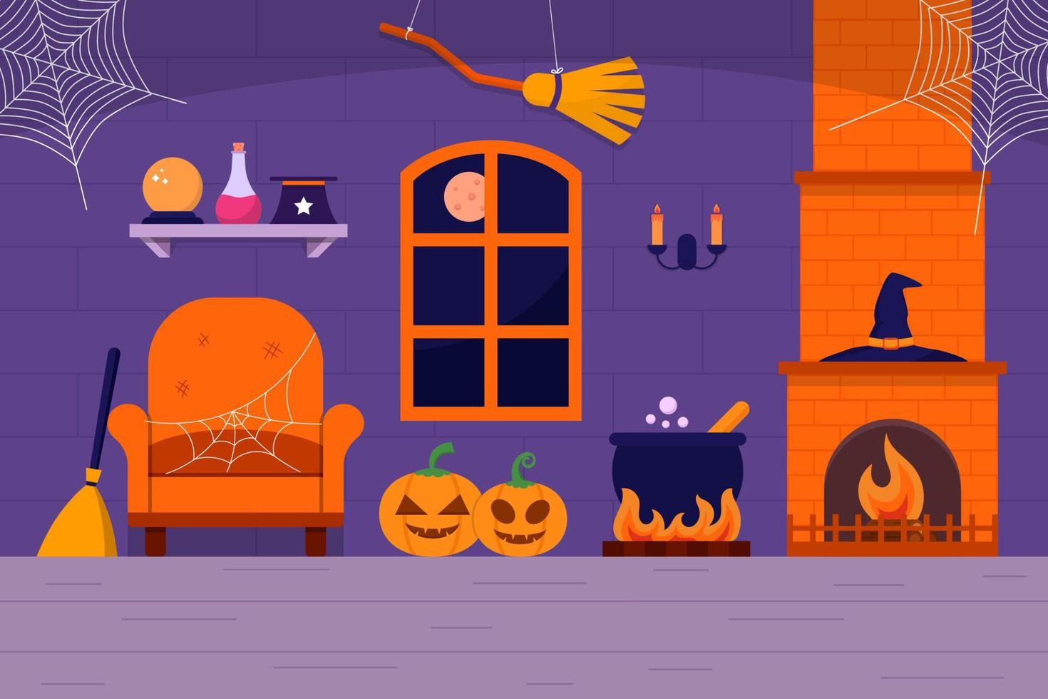 Halloween Decoration Interior Square Background Design vector