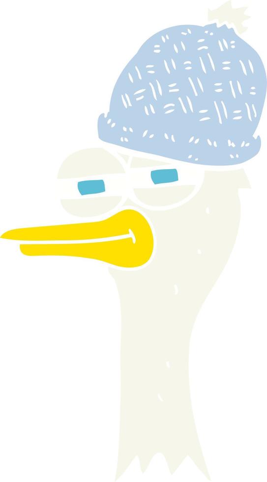 flat color illustration of bird wearing hat vector