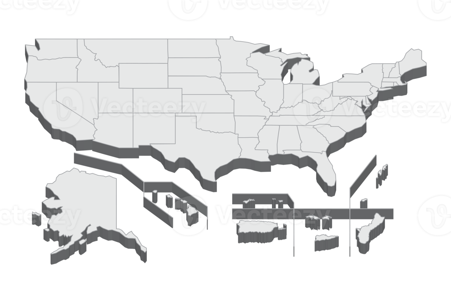 3D map illustration of Usa Territories png