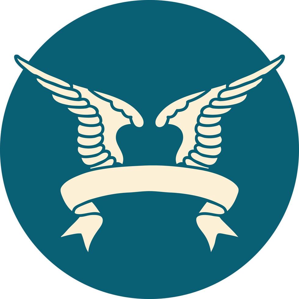 tattoo style icon with banner of a wing vector