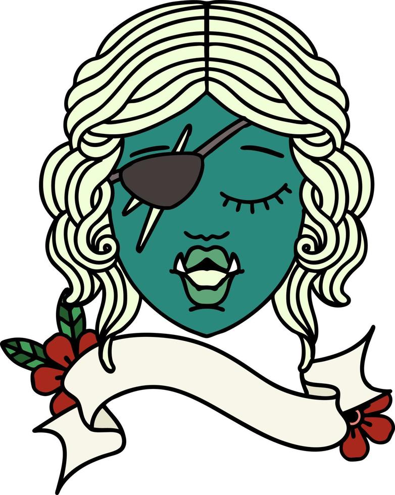 Retro Tattoo Style orc rogue character face vector