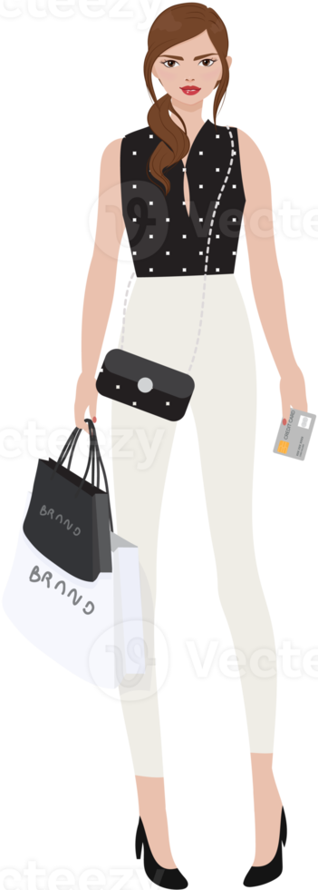 beautiful wealthy girl shopping brand name using credit card png