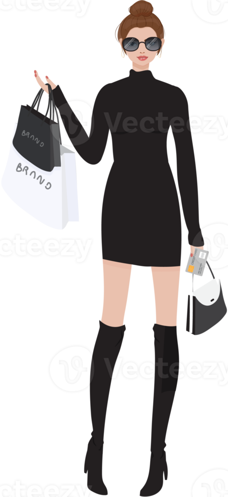 beautiful wealthy girl shopping brand name using credit card png