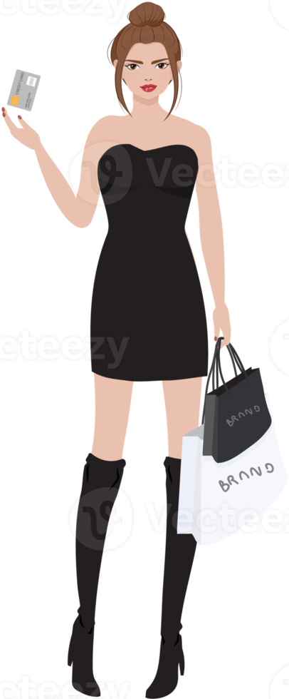 beautiful wealthy girl shopping brand name using credit card png