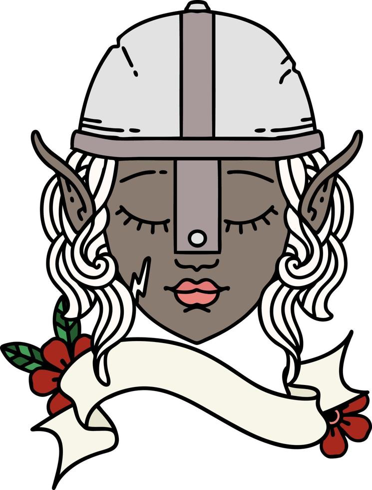 Retro Tattoo Style elf fighter character face vector