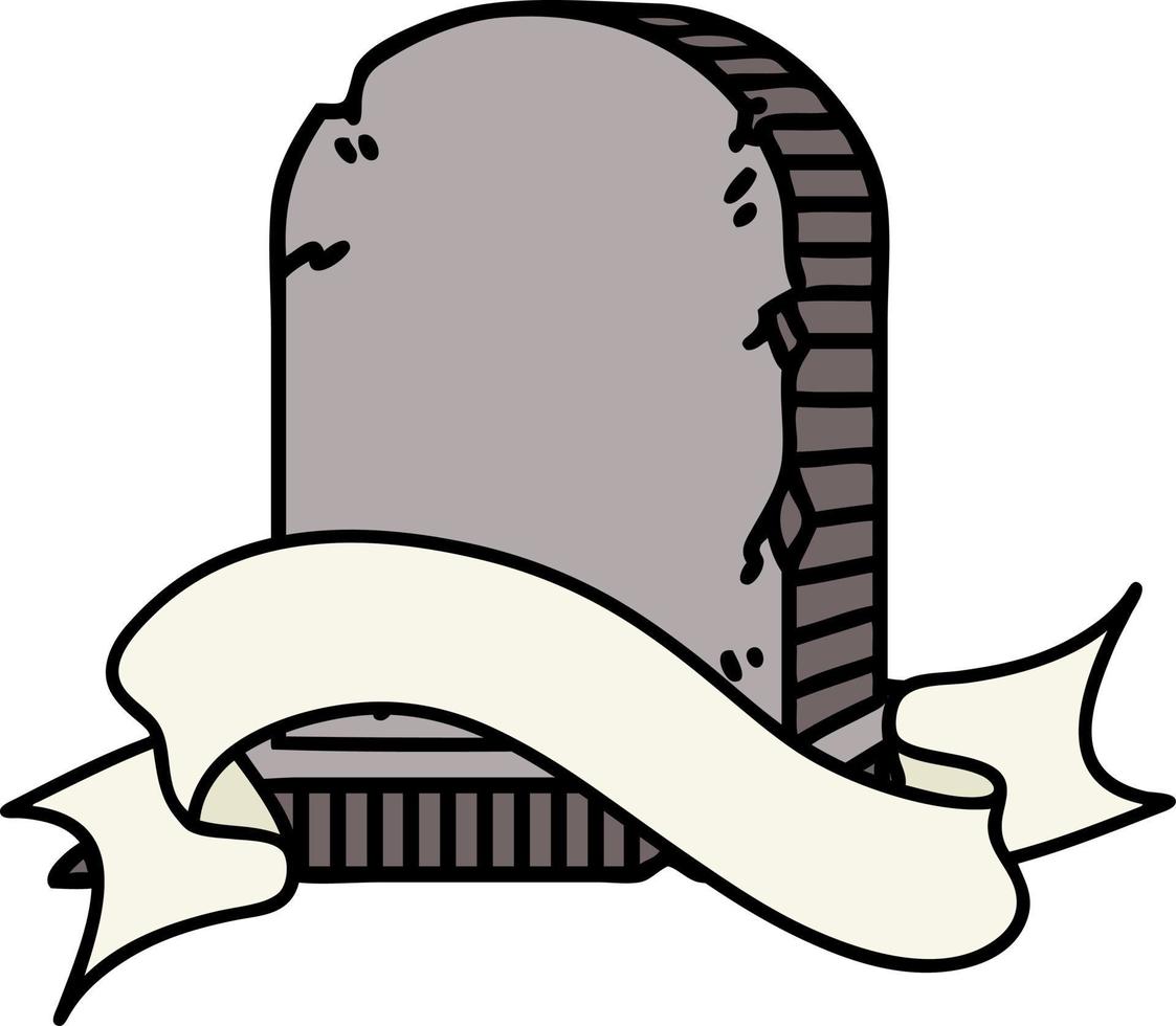 traditional tattoo with banner of a grave stone vector