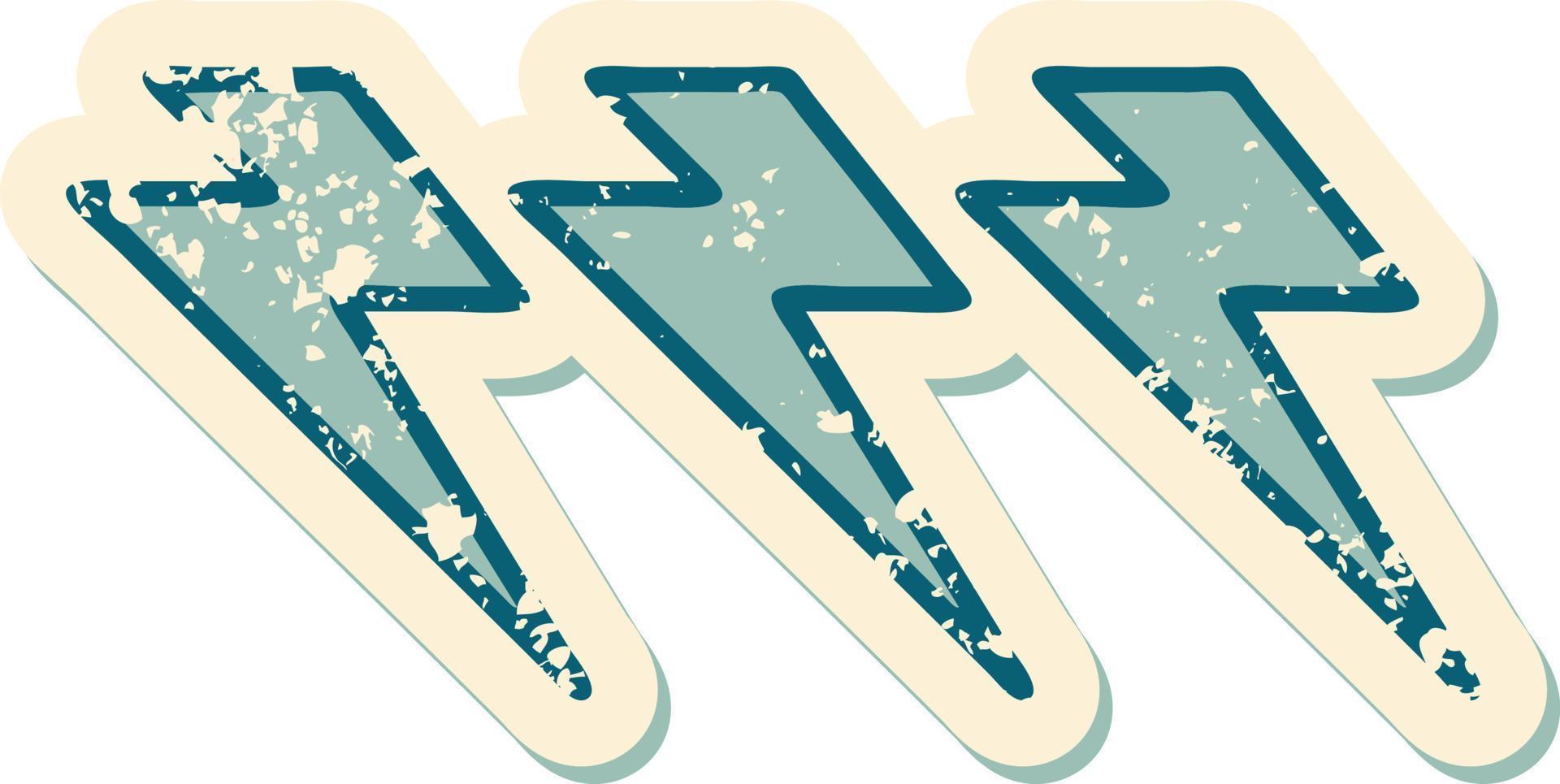 iconic distressed sticker tattoo style image of lighting bolts vector