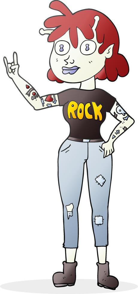 freehand drawn cartoon alien rock fan girl vector