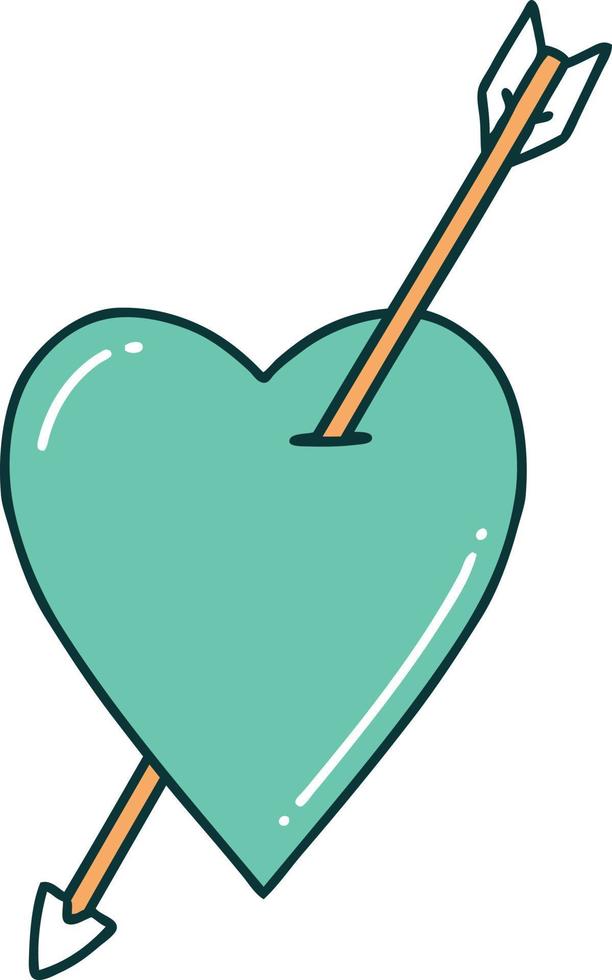 iconic tattoo style image of an arrow and heart vector