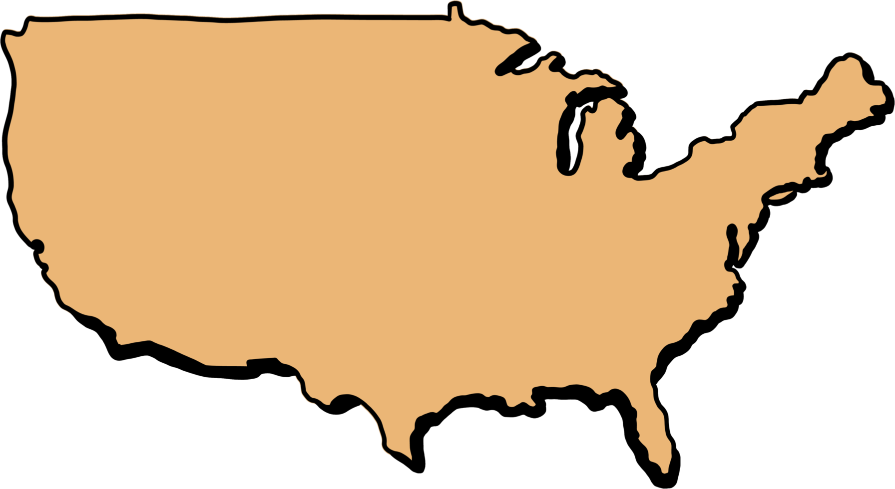 doodle freehand drawing of united state of america map. png