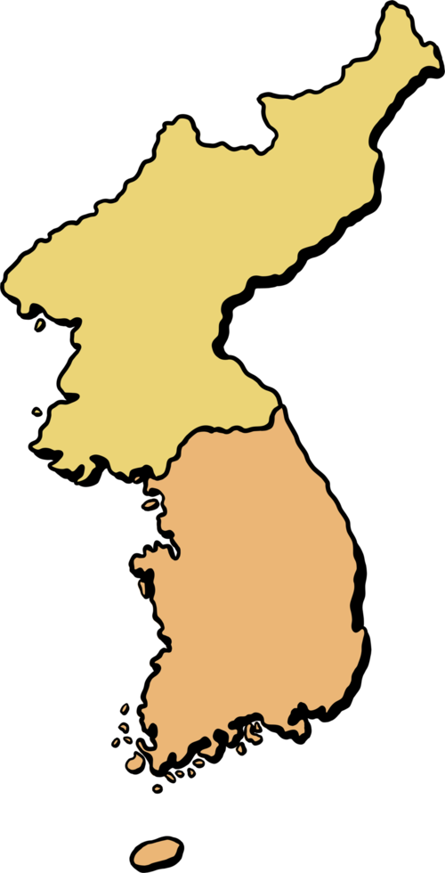 Gekritzel-Freihandzeichnung der Karte von Nord- und Südkorea. png