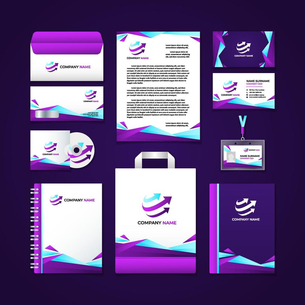 Neon Accent Business Stationary Kit Template vector