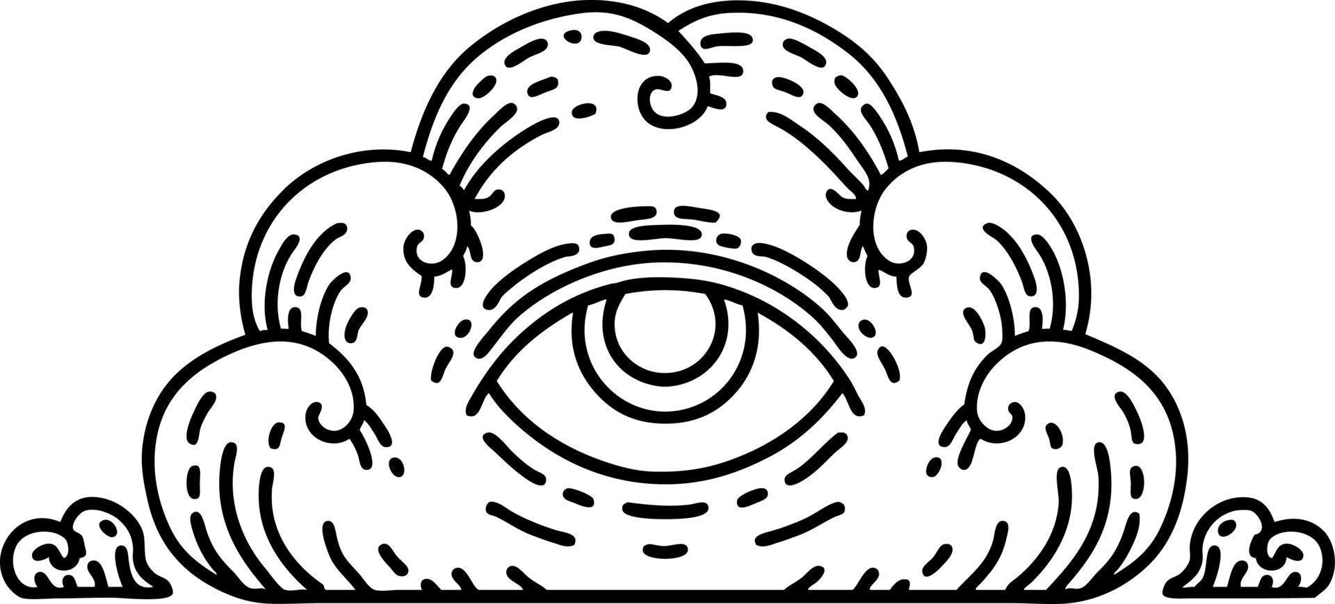 tattoo in black line style of an all seeing eye cloud vector