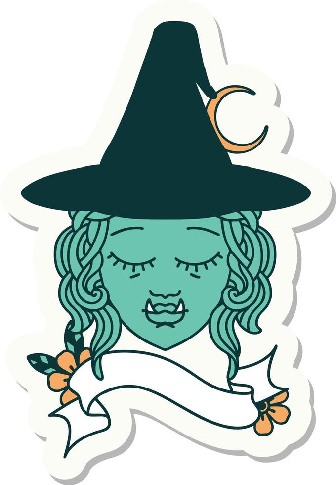 sticker of a half orc witch character face vector