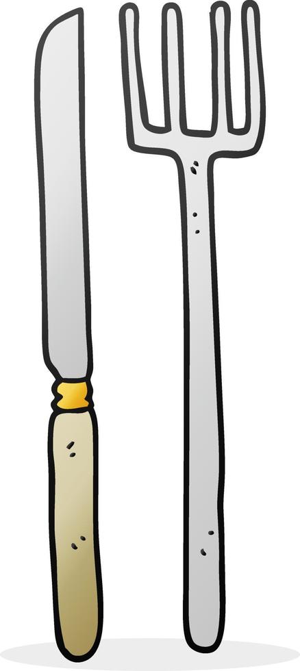 Tenedor y cuchillo de dibujos animados dibujados a mano alzada vector