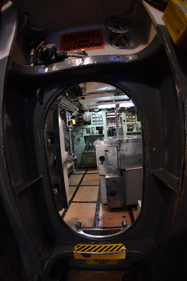 BALTIMORE, USA - JUNE 21 2016 - inside TORSK ii world war submarine view detail close up photo