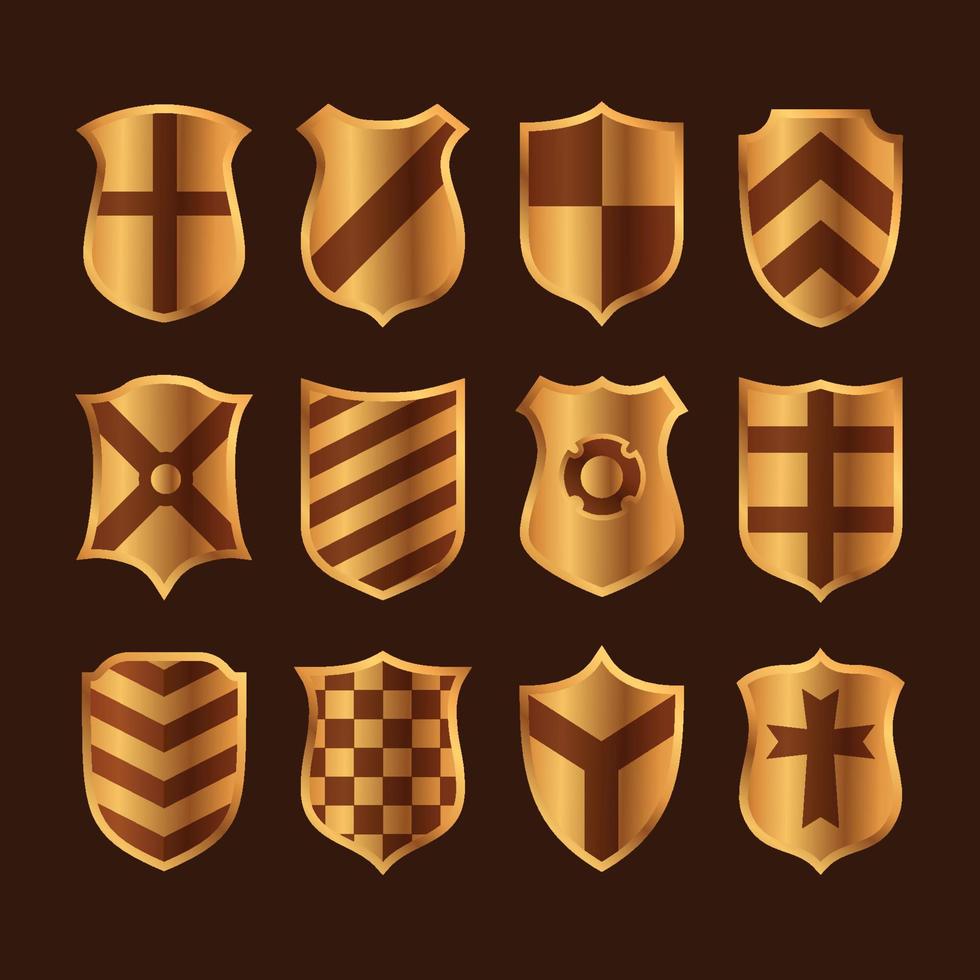 Realistic Golden Shield Icon Collection vector