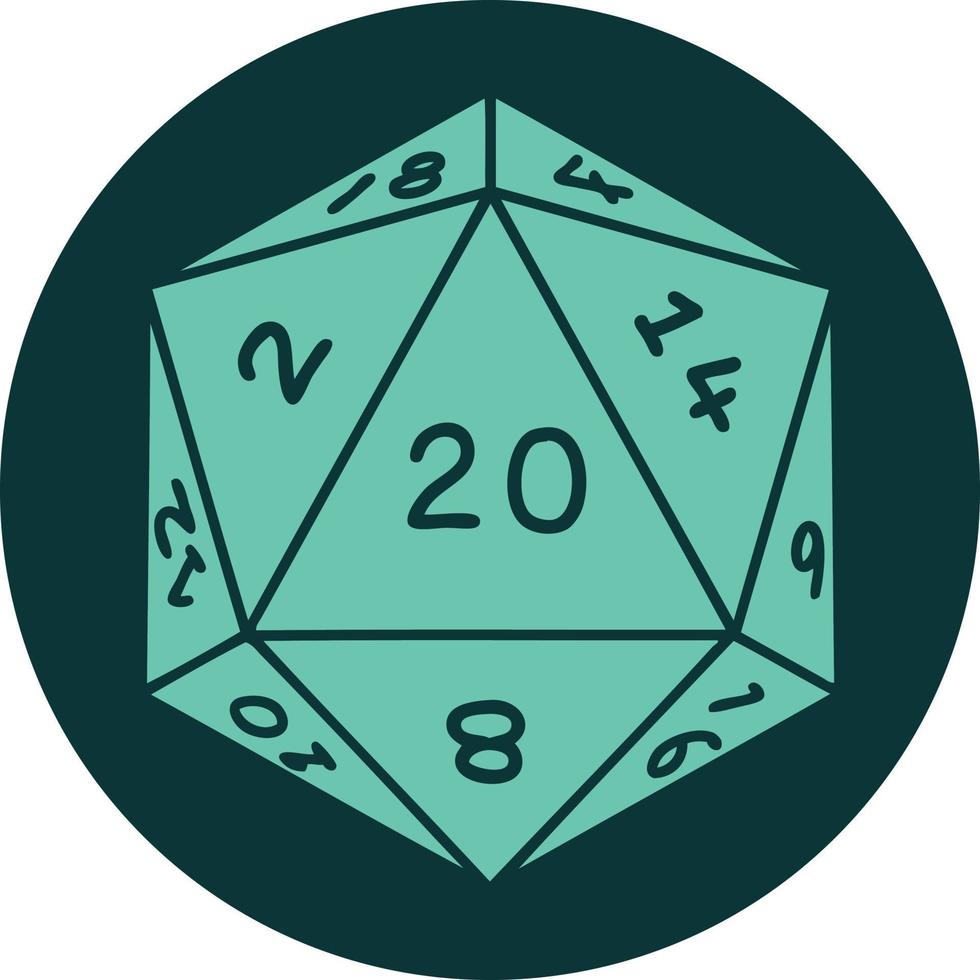 iconic tattoo style image of a d20 dice vector