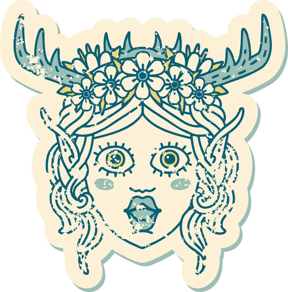 Retro Tattoo Style elf druid character face vector