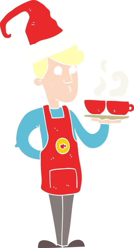 flat color illustration of barista serving coffee at christmas vector