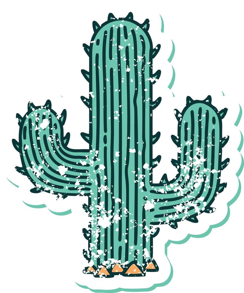 icónica pegatina angustiada estilo tatuaje imagen de un cactus vector