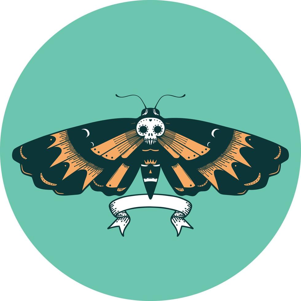 tattoo style icon with banner of a deaths head moth vector
