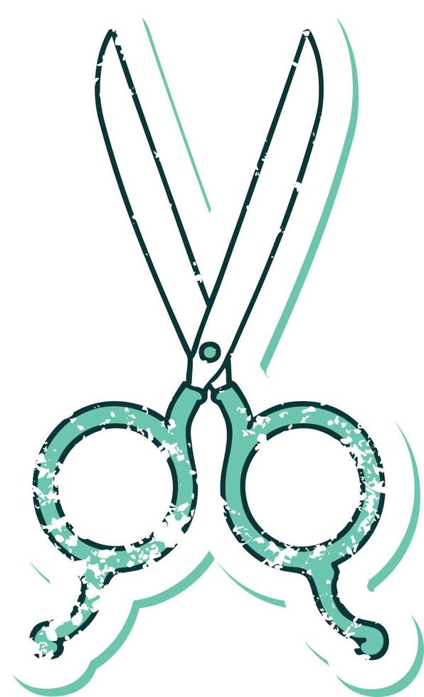 iconic distressed sticker tattoo style image of barber scissors vector