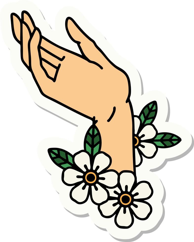 pegatina de tatuaje al estilo tradicional de una mano vector