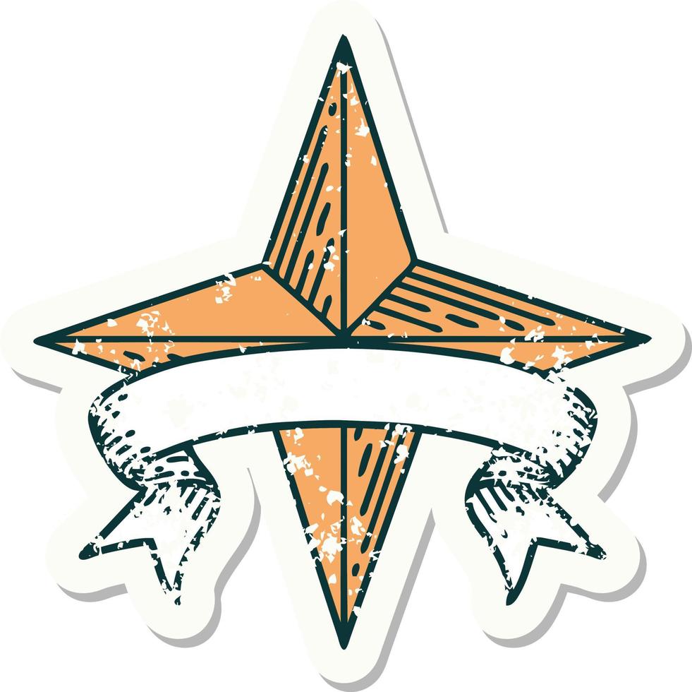 worn old sticker with banner of a star vector